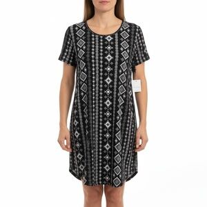 NWT Bobbie Brooks Dress XL Black White Geometric Short Sleeve Round Neck